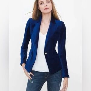 WHBM Navy Blue Velvet Blazer Gold Buttons size 12 Curvy